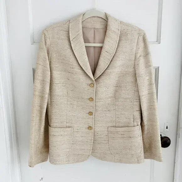 Vintage Devon Hall Cream Neutral Skirt Blazer Suit Set - Picture 3 of 16